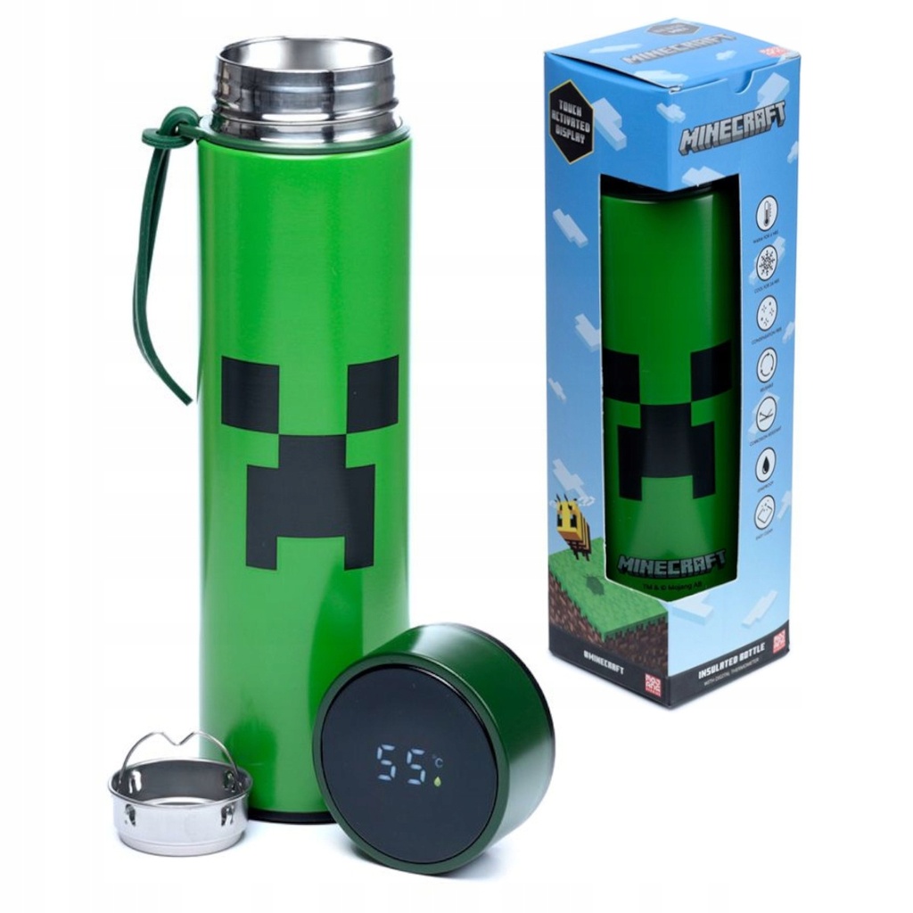 Minecraft Creeper Isolierflasche mit Digital-Thermometer 450ml