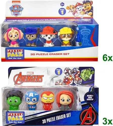 Paw Patrol / Marvel Puzzle Palz 3D Puzzel Gum 5-Pack 2 sortiret 14,5x23,5cm 